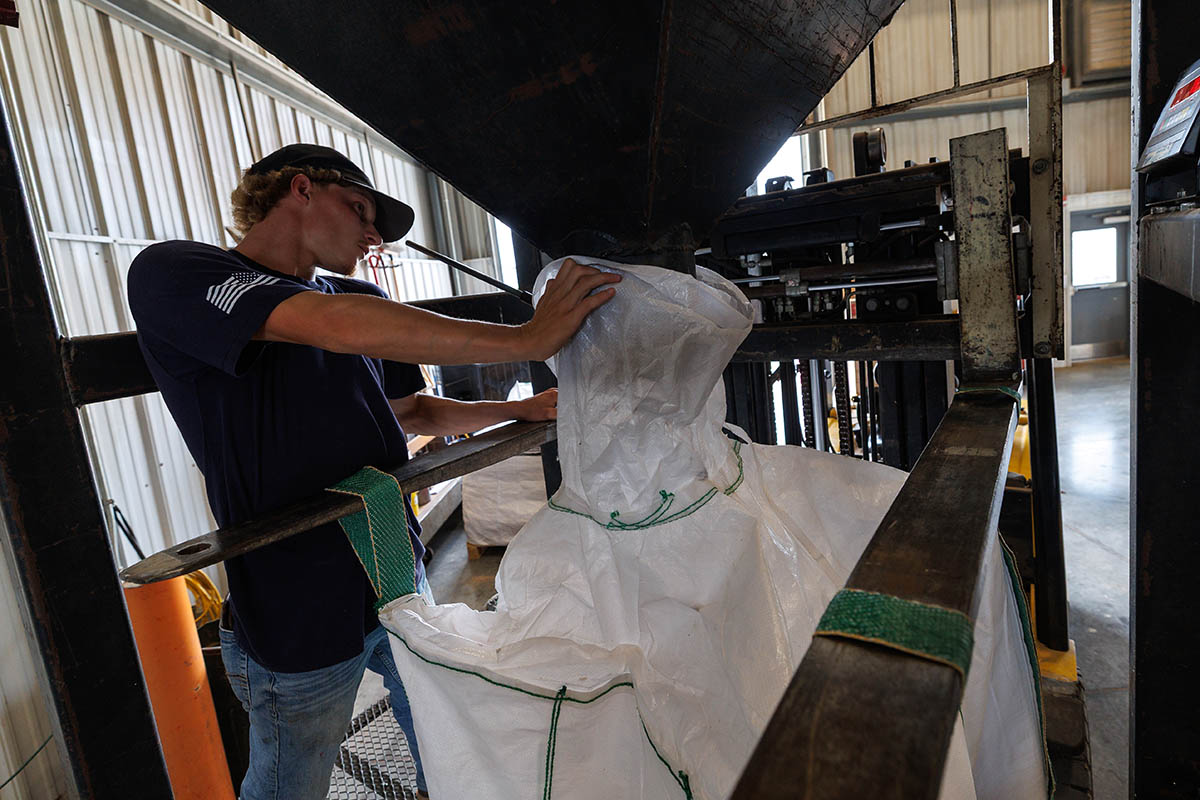 OFSS employee working on a seed machine