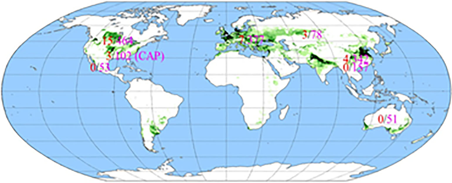 A world map showing 15/464, 3/102 (CAP), 0/53, 7/317, 4/342, 0/157 and 0/51. A world map showing 15/464, 3/102 (CAP), 0/53, 7/317, 4/342, 0/157 and 0/51.